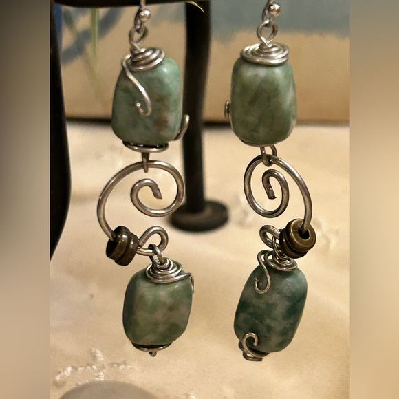 🪨Amazonite nuggets with silver wirework necklace bracelet & earrings - Picture 6 of 11